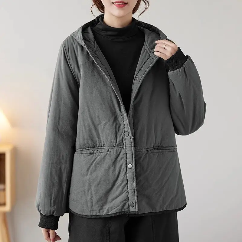 Retro Cotton Jacket For Women Versatile Casual Hooded Thickened Autumn And Winter Warm Quilted Coat Mujer Abrigos C089