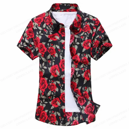 Summer Floral Hawaiian Shirts Men Fashion Short Sleeve Shirt Flower Blouse Turn Over Collar Casual Lapel Camisas Men\'s Clothing