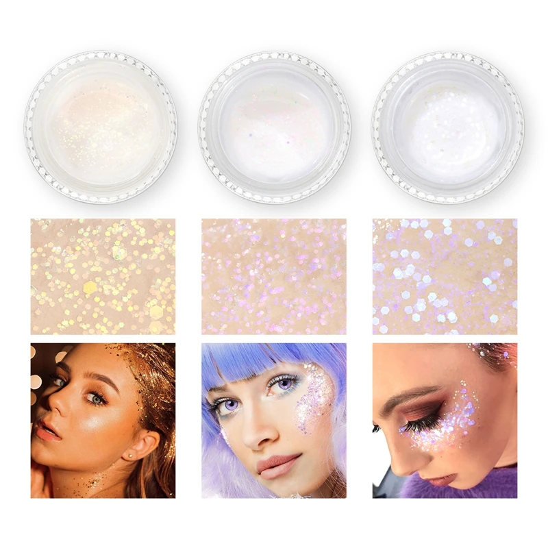 3 Kleuren Gezicht Body Nagel Oogschaduw Markeerstift Glinstert Glitter Gel Langdurige Holografische Sparkle Shine Diamant Maquiagem 20G