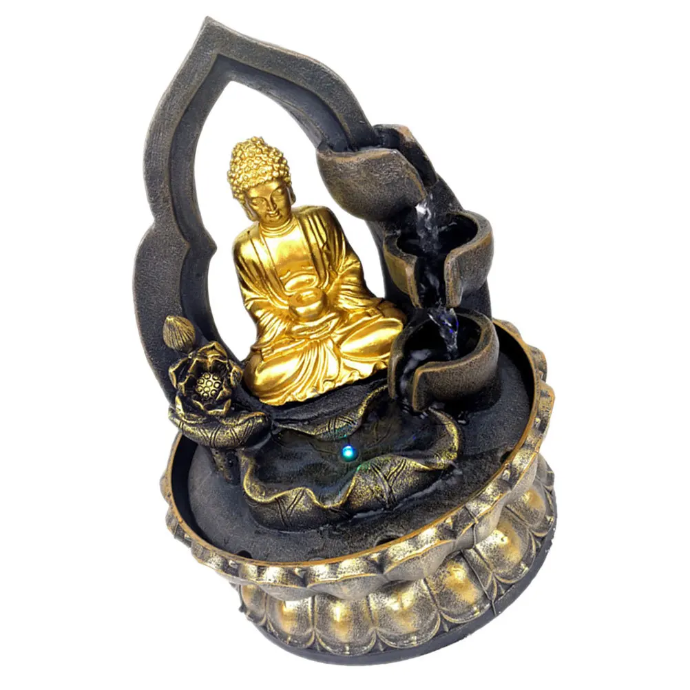 

Resin Buddha Waterfall Fountain Tabletop Ornament Indoor Decor Home Office Zen Garden Decoration Led Small Fountain