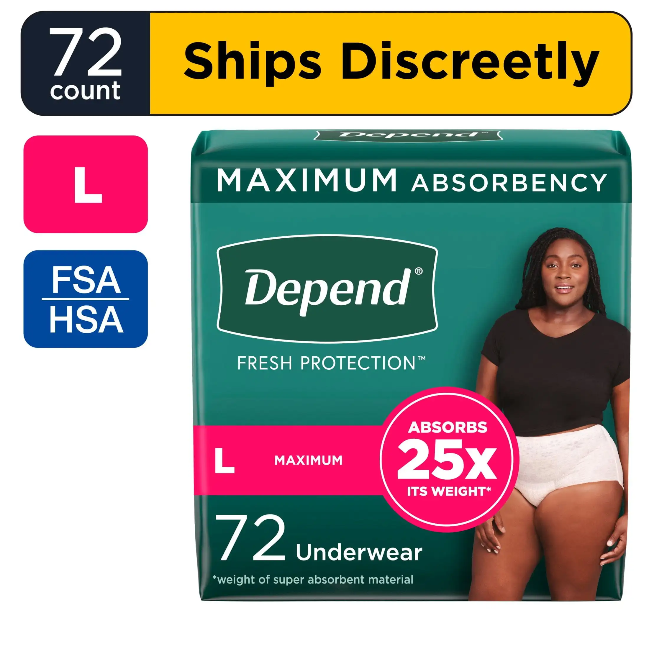 

Fresh Protection Incontinence Underwear for Women, Adult Diapers, L, 72 Count