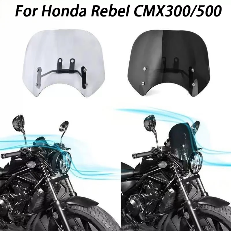 

For Honda Rebel CMX 300 500 CMX300 CMX500 2017-2021 Front Windscreen Windshield Screen Shield Wind Deflector With Bracket Holder