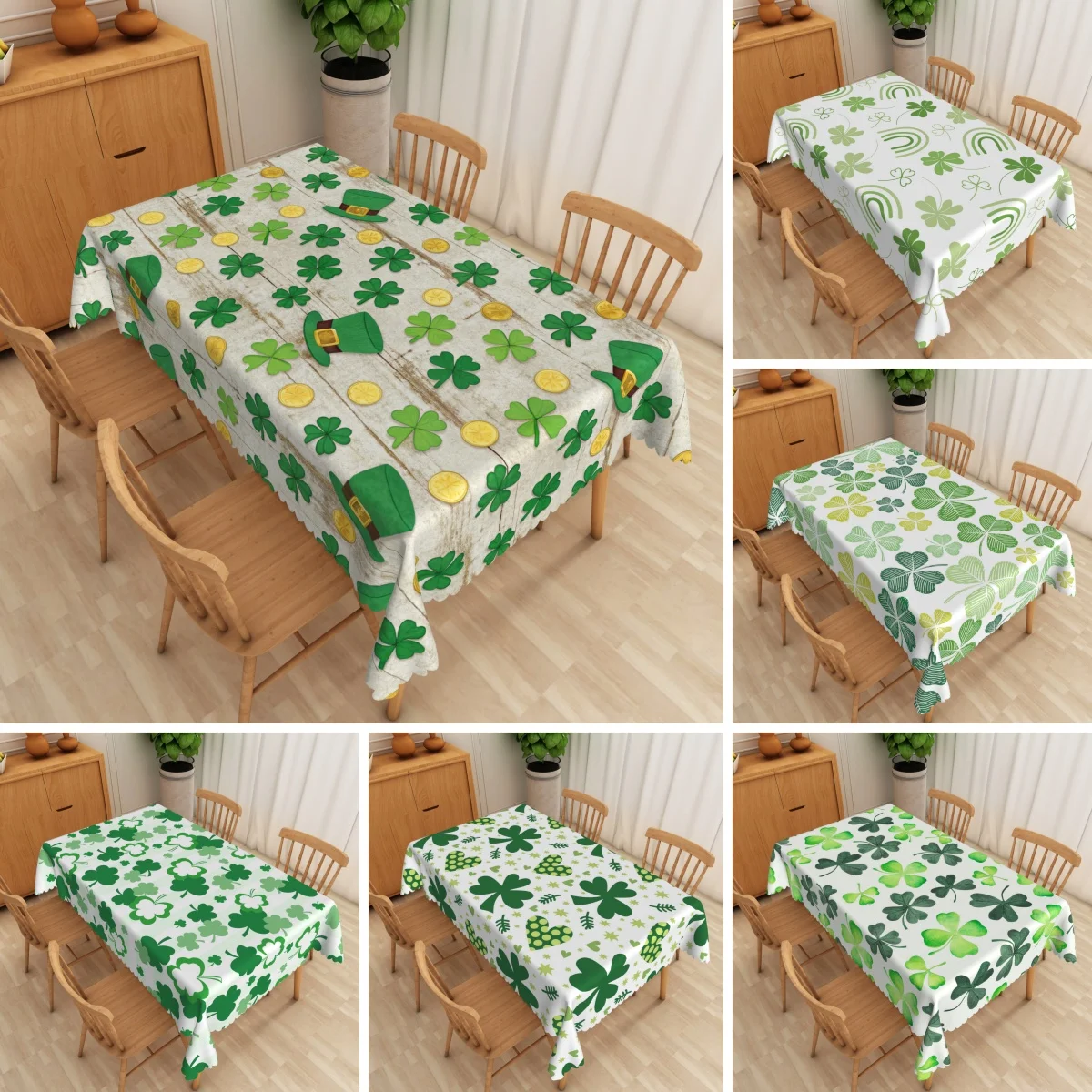St Patrick's Day Tablecloth Rectangle Clover Pattern Waterproof Table Cover for Dining Room Kitchen Holiday Decoration
