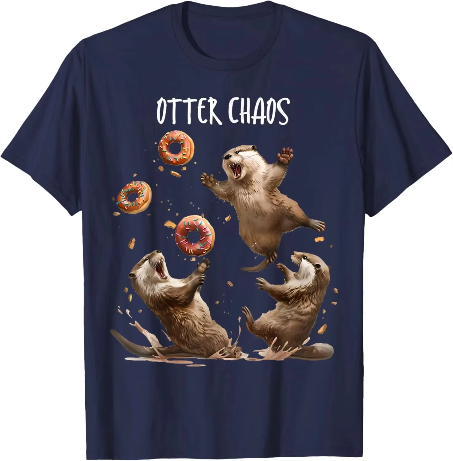 Otter Chaos Fun Water Otter Donut T-Shirt Men Women Animal Lover T Shirt Short Sleeve Humorous Tshirts Tops