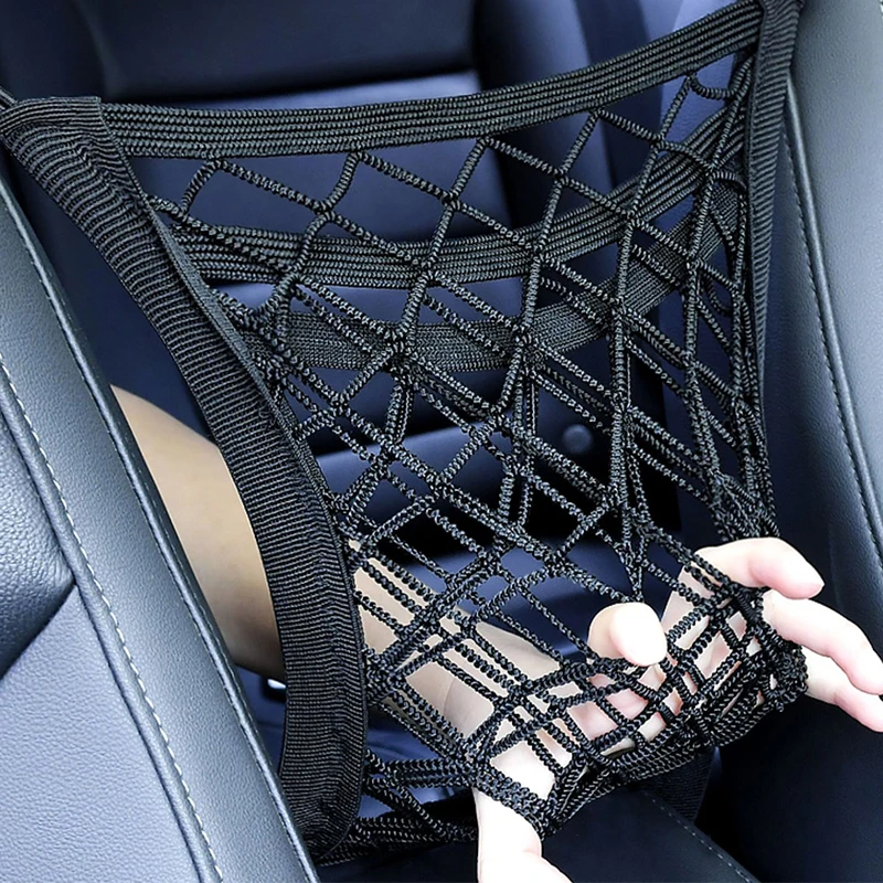 2023 New Good 3-Layer Car Storage Net Bag Between Seats Car Divider Pet Barrier Stretchable Elastic Mesh Bag Organizer Auto