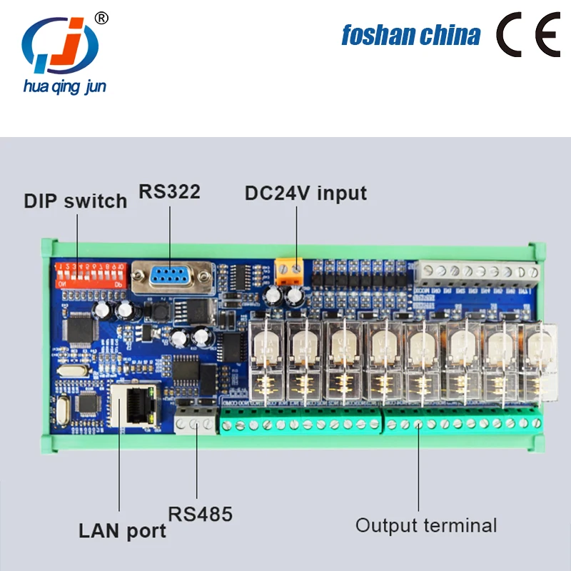 Huaqingjun 8-Channel RS485 Ethernet Inputs Outputs Relay Module DC12V 24V 10A Modbus RTU TCP Realys for PLC
