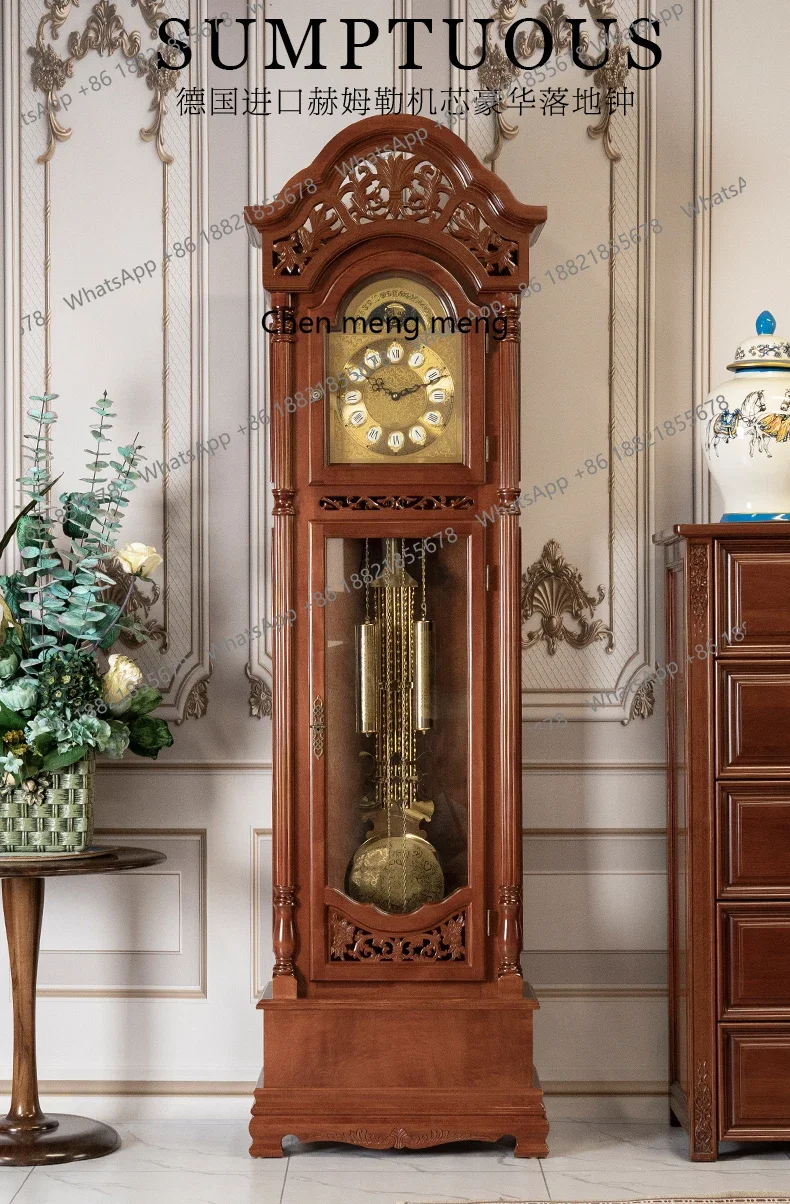 H178European floor clock living room villa Chinese retro mechanical solid wood pendulum clock