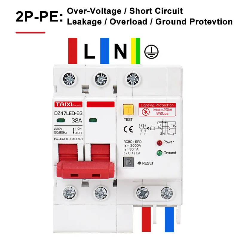 DZ47LED-63 wyłącznik różnicowo-prądowy z przeciążeniem SPD RCD RCBO RCCB z ochroną przed wyciekiem ochrony odgromowej