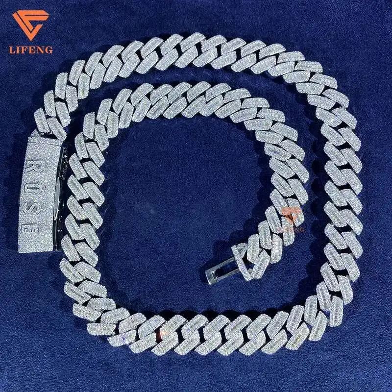 

14 мм багетная цепочка, серебро 925 пробы, хип-хоп VVS, бриллиант, муассанит, кубинское звено, ожерелье, модный стиль хип-хоп