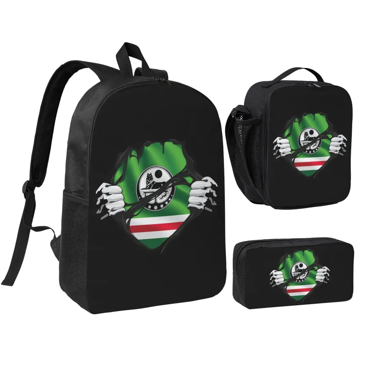 Borz Wolf Coat Of Arms Of Chechnya Backpack BookBag School Bag Computer Shoulder Bags 3ps Insulated Lunch Bag Pencil Case
