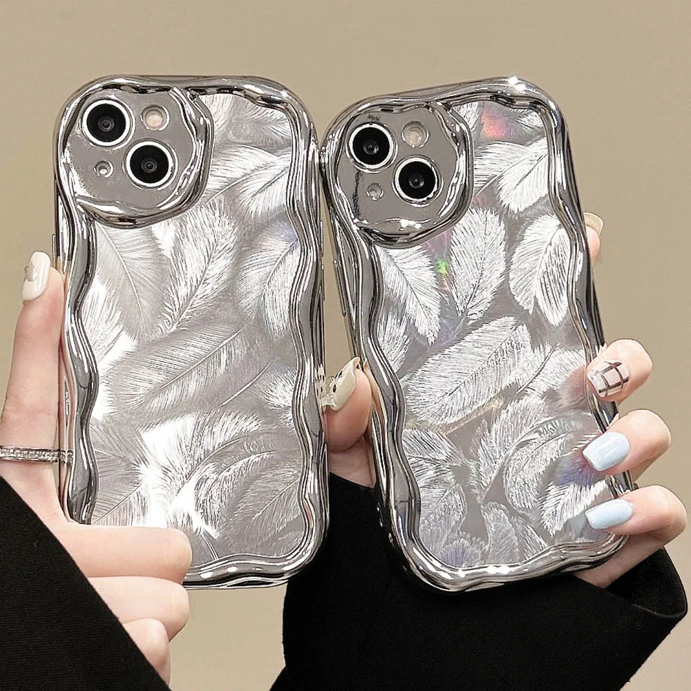 فاخر حلم الليزر التدرج ريشة نمط جراب هاتف آيفون 15 14 13 12 11 برو ماكس XS XR X 7 8 زائد عدسة الغطاء الواقي