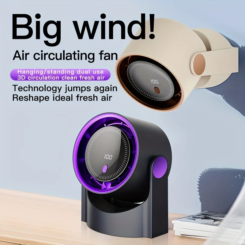 100 Speed Desk Fan Ultra-Quiet High Power Table Fan Touch Screen Digital Display,Portable USB Fan for Office Bedroom Kitchen