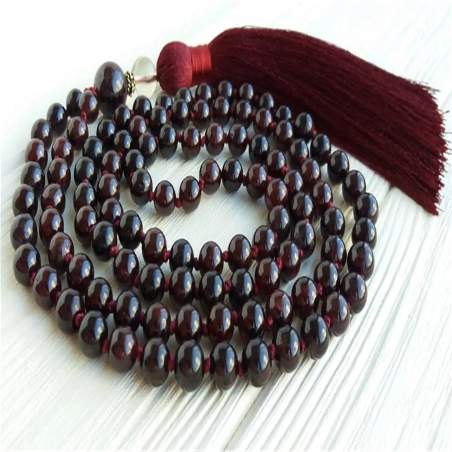 6mm Fashion Red Garnet 108 Beads Handmade Tassel Necklace Statement Trendy Classic Opera length Contemporary Prayer Teenagers