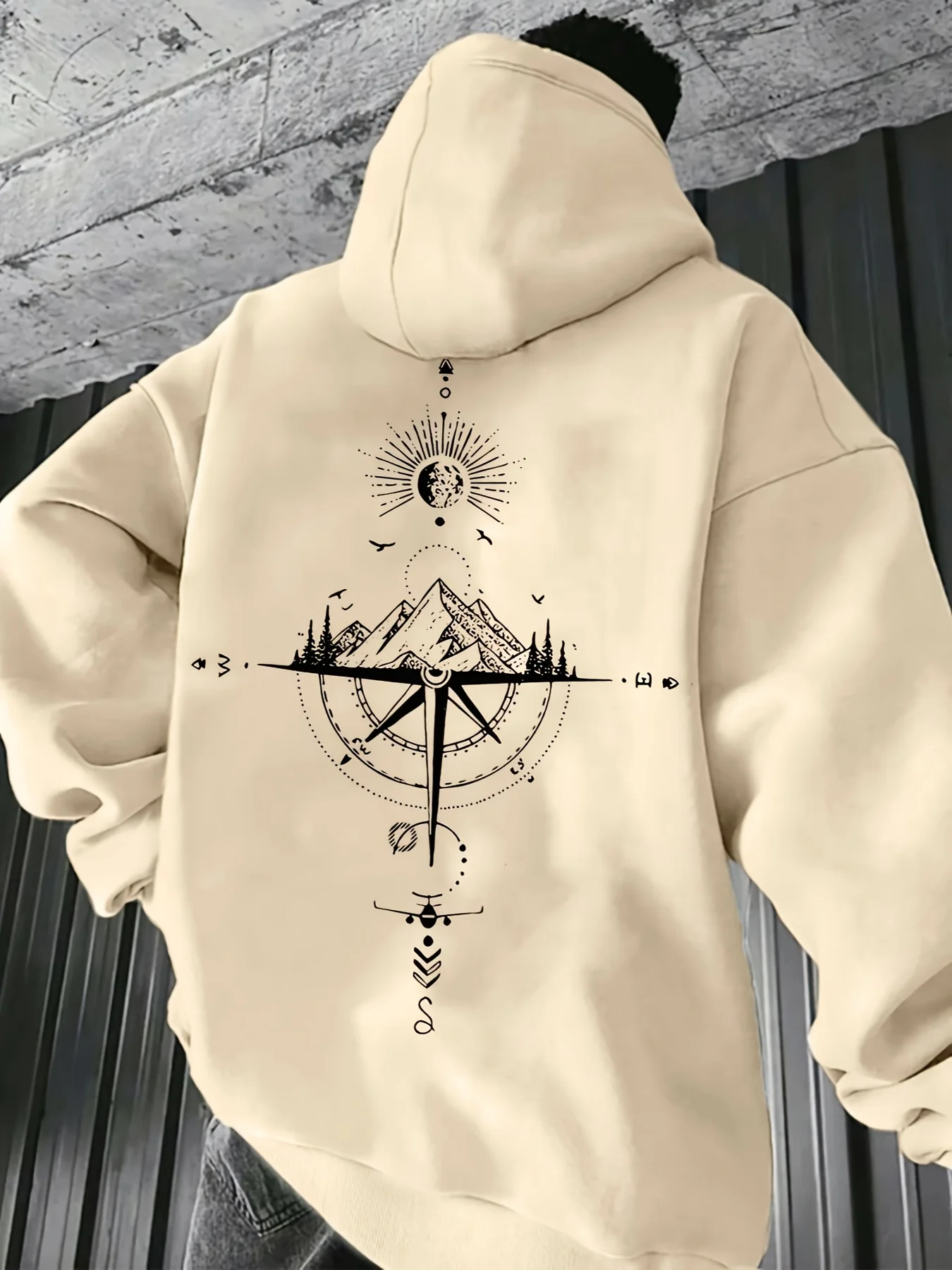 Compass Mountain Graphic Mens Hoodies High Quality Warm Winter Fleece Sweatshirt Harajuku Vintage Casual Men Clothing Tops