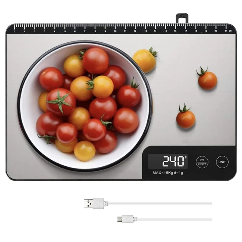 Digital Kitchen Scale 33Lb Rechargeable Food Scale With Measure Length 8In With LCD Display Weight Grams And Ounces 1G 1 PCS