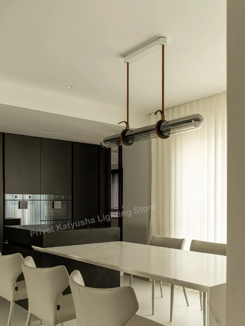New Trend Creative Room Decor Leather Strip Pendant Light, Glass Lampshade Chandelier Long FOR Dining Room Decor Lustres