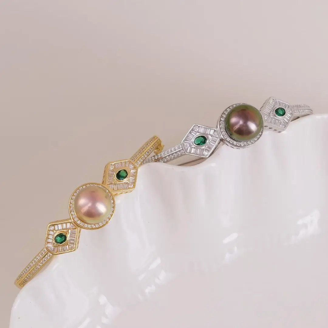 S925 Sterling Silver Bracelet Mountings ADJUSTABLE Bangle Findings Jewelry Parts Fittings Accessories for 10-11mm Pearls