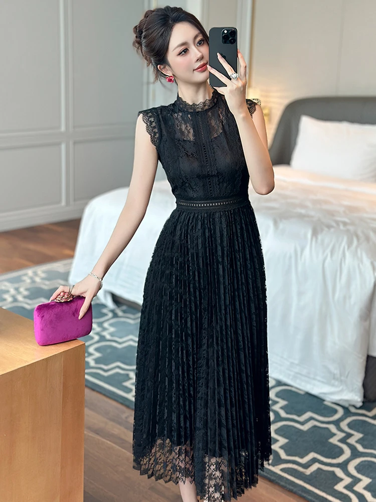 Sweet Celebrity Prom Dress for Women Elegant Black Sheer See Through Lace Swing Robe Female Party Holiday Vestidos Mujer Dating