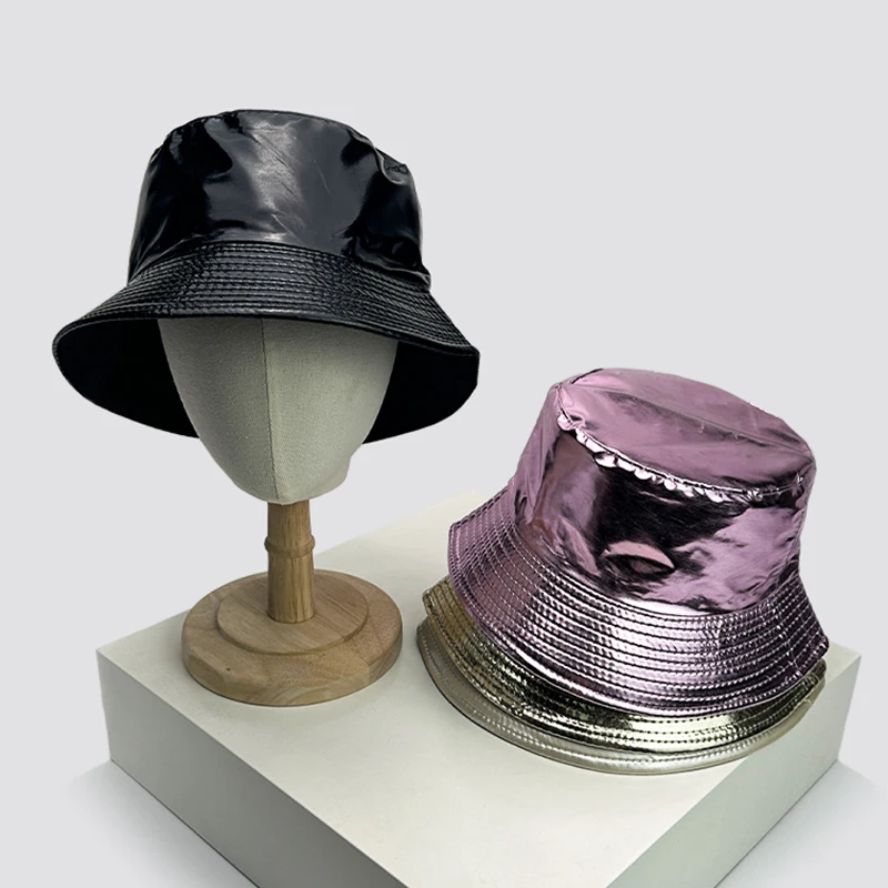 Patent Leather Simple Bucket Hats Sunshade Outdoor Breathable New Unisex Personal Double Sided Fisherman Caps Versatile Fashion