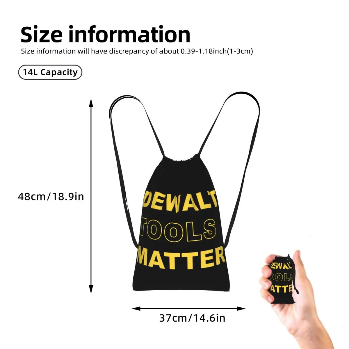 Dewalt Tools Matter Drawstring Backpack hiking cycling Bag Portable Travel Drawstring Bag for Men Women