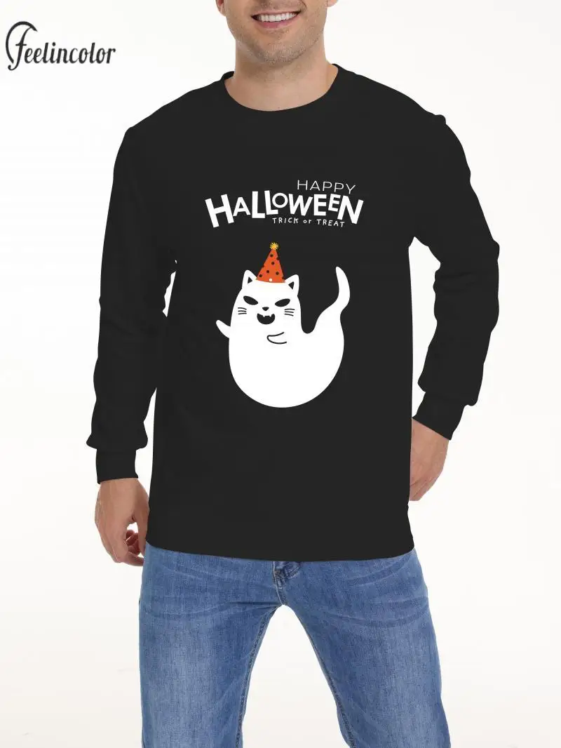 

Happy Halloween Men Sweatshirts Cute But Weird Black Hoodies Boo Pumpkin Graphic Pullovers Casual Autumn Male Streetwear
