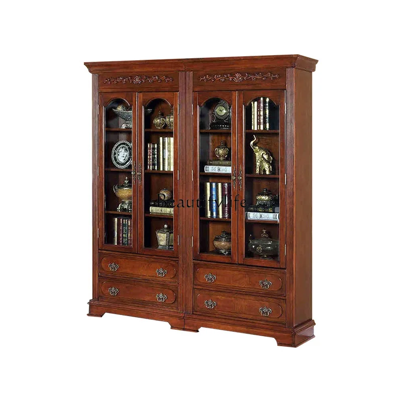 

American solid wood bookcase large capacity with corner floor storage European combination bookcase