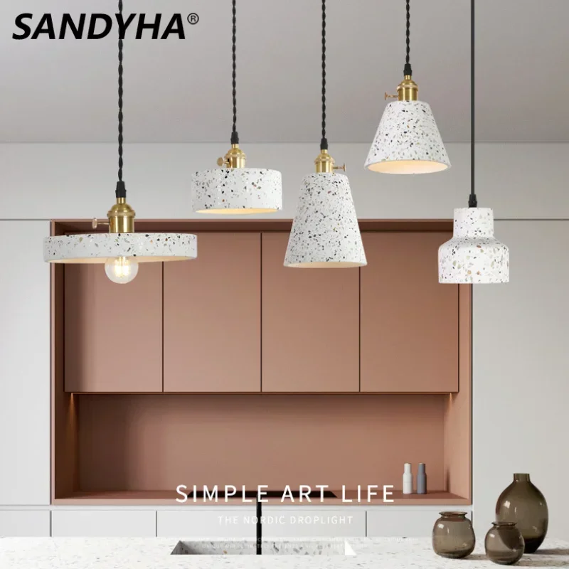 

SANDYHA Nordic Terrazzo Chandelier Simple Disc Ceiling Lamp Creative Personality Restaurant Living Room Bedroom Bedside Bar Lamp