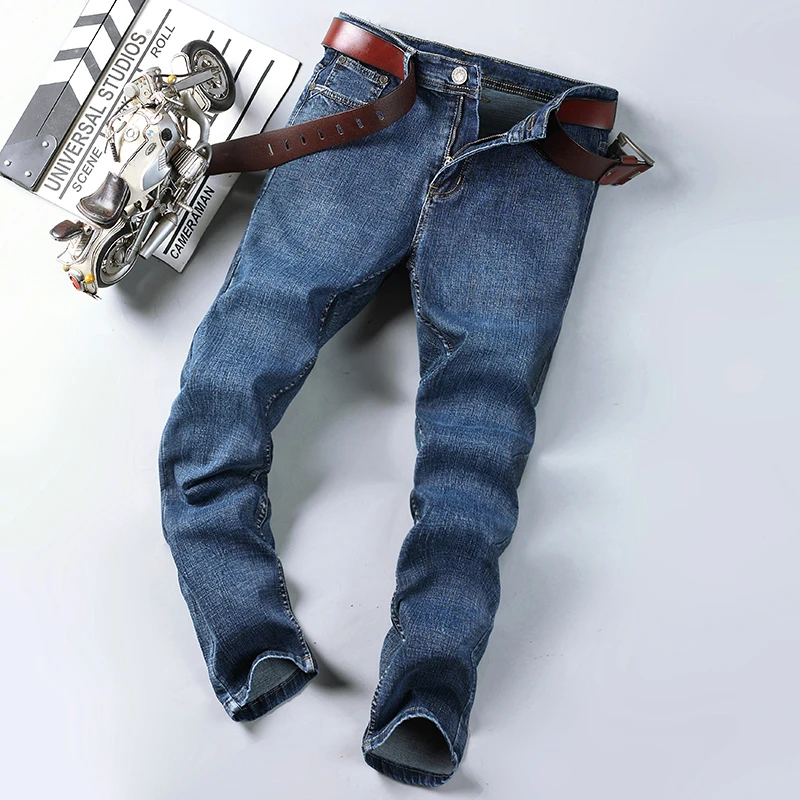2025 Spring Autumn Office Business Jeans Men Classic Blue Cotton Stretch Straight-leg Denim Pants Male Brand Trousers