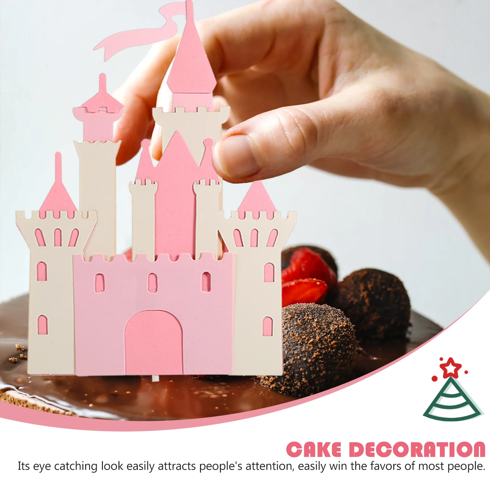 

6Pcs Castle Cake Ornament Stylish Brightly Colored Food Pick for Cupcake Fruit and Dessert Decor Castle Cake Insert