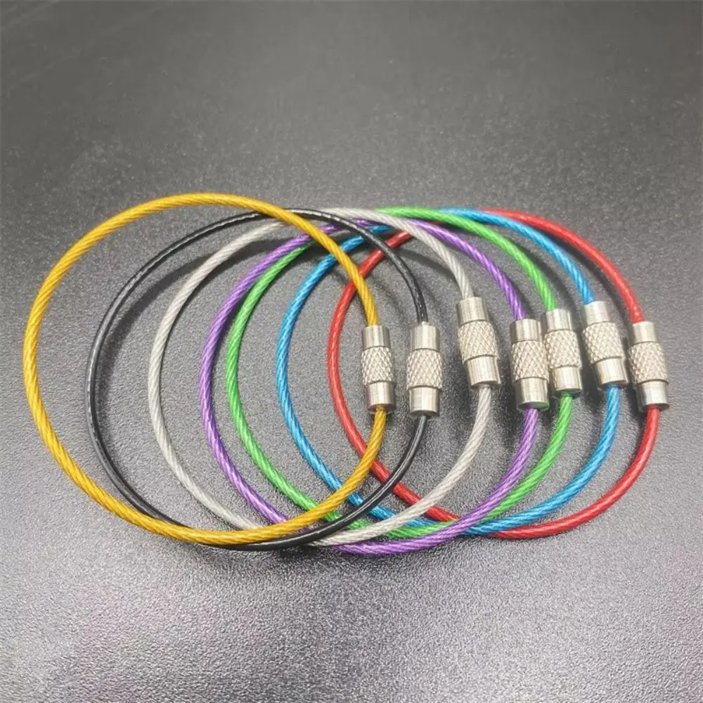 10 Pcs Stainless Steel Keychain Rope with Screw Lock Sturdy Wire Lock Anti-loss Durable Steel Wire Keychain