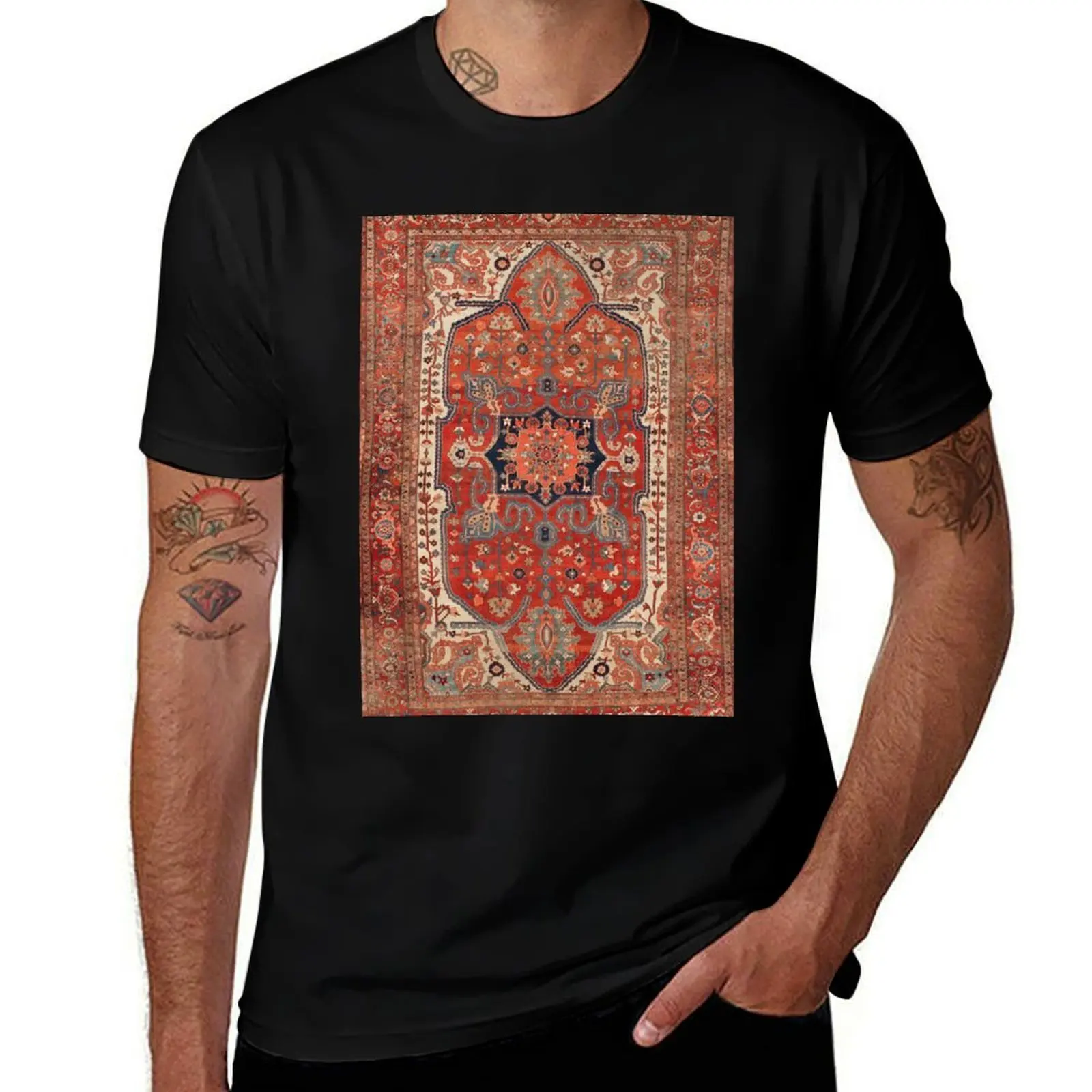 Heriz Persian Carpet Print T-Shirt black cotton t-shirt plain for man package man t shirt cotton high quality T-Shirt