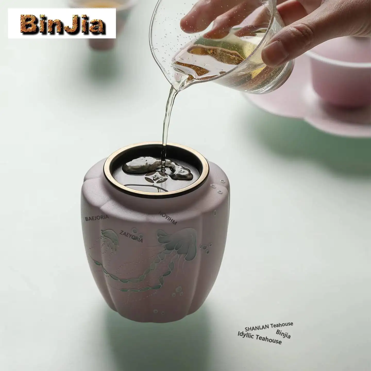 Hand-painted Jellyfish Jianshui Tea Wash Bowl Writing-brush Washer Tea Dust Cylinder Barrel Tea Residue Bucket Chaxi Collection