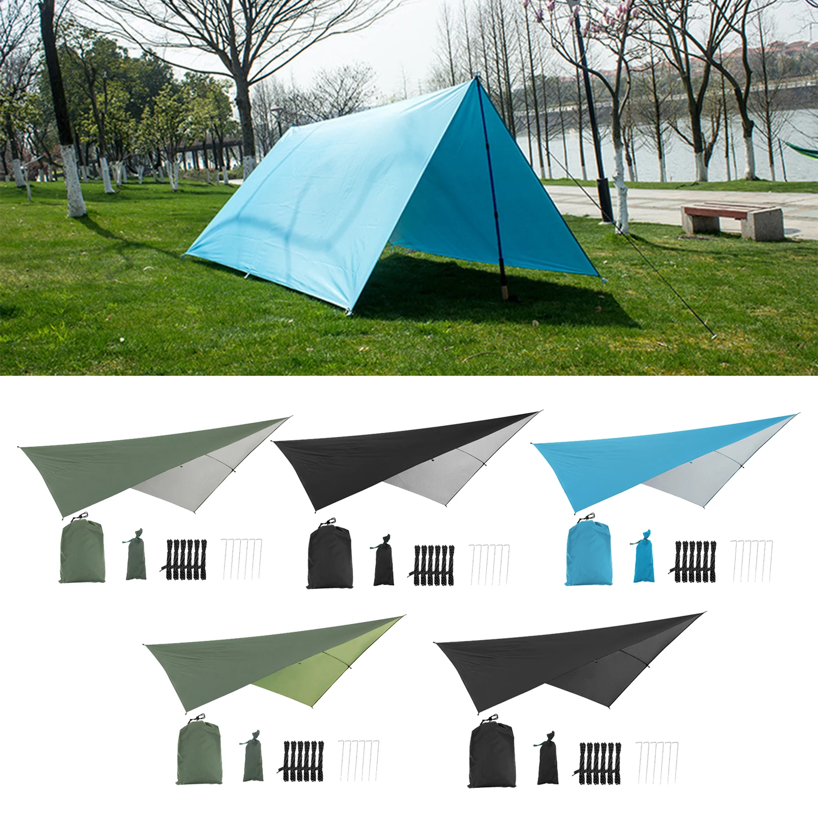 Ripstop Tent Tarp 3-4 Person Shelter Backpacking Hiking Tarpaulin 6 Stakes