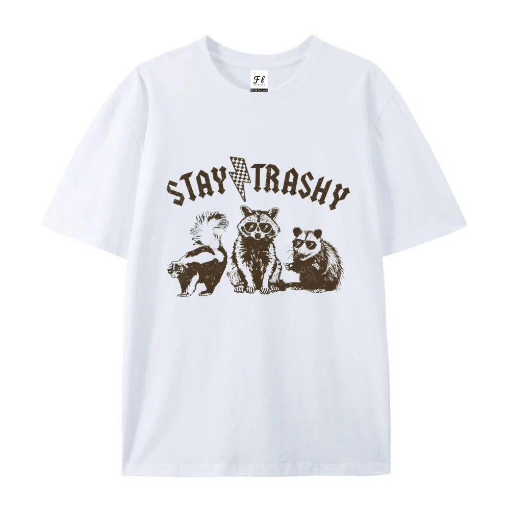StayถังขยะRaccoon Graphic Teeสําหรับผู้หญิงผู้ชายVINTAGE Retro Y2Kแฟชั่นสไตล์ฤดูร้อนสวมใส่Unisex TEEเสื้อสไตล์