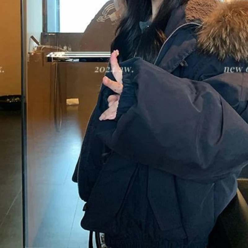 Fur Collar Cotton Clothes Overcome The Winter of 2025 New Cotton Clothes Retro Thickened Warm Horn Hooded Jacket