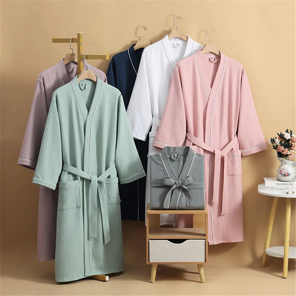 cotton-couple-robe-waffle-bathrobe-kimono-yukata-home-clothes-casual-women-sleepwar-nightwear-loungewear