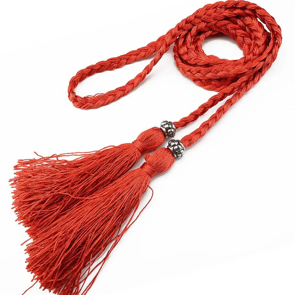 Thin Women Waistband Tassle Dress Bow Braided Belts Tassles Belts Waist Rope Waist Chain