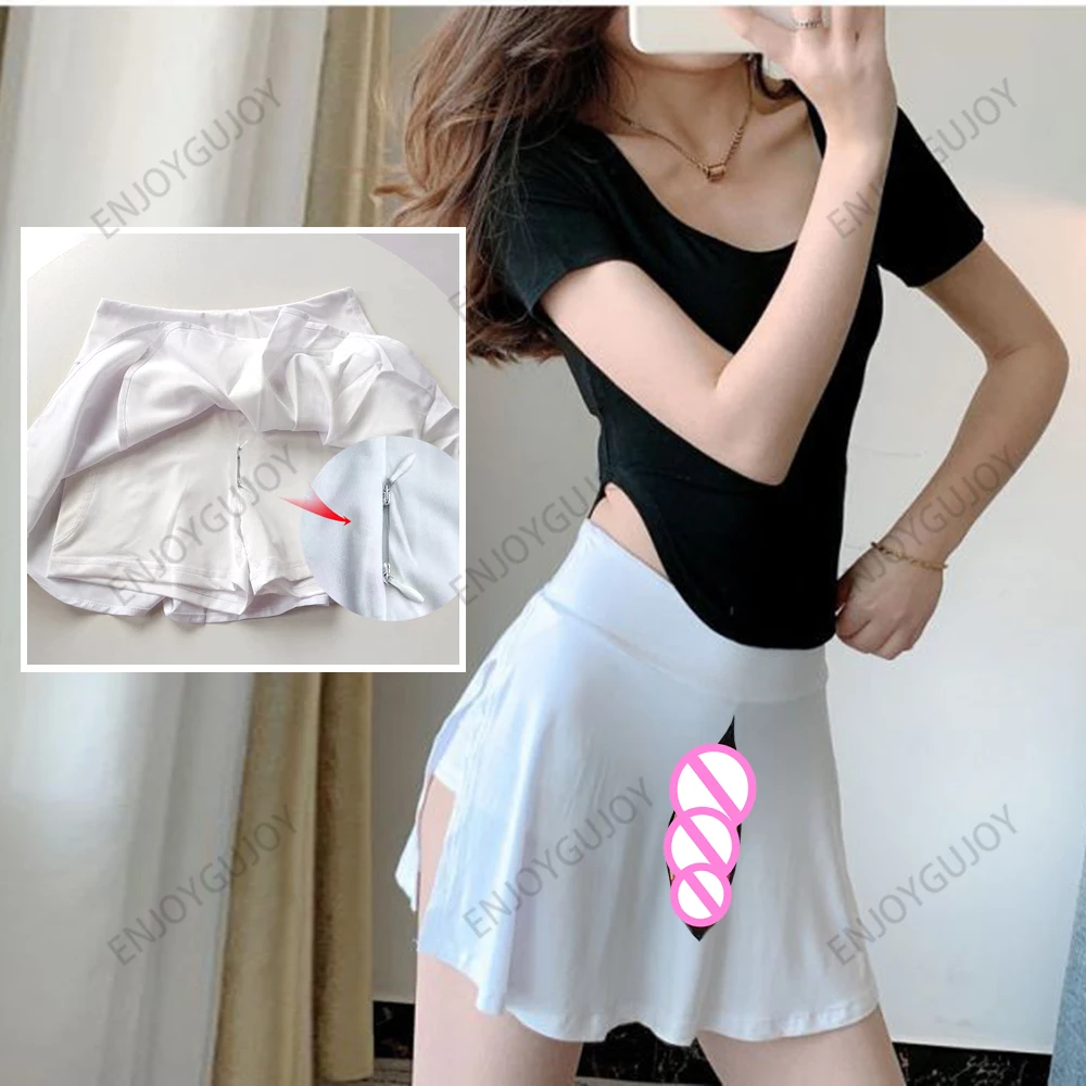 Invisible Open Crotch Outdoor Sex Women's Secret Clothing Sports Short Skirt Sexy High Waist Package Hip Pantskirt Erotic Female