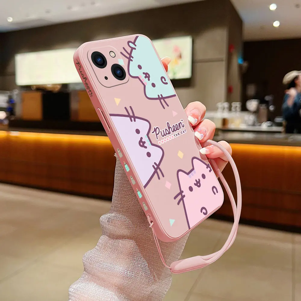 Cute Cartoon Cat P-Pusheens Phone Case For iPhone 15 14 13 12 11 Pro Max Mini X XR XSMAX SE 8 7 Plus Soft Liquid Silicone Cover