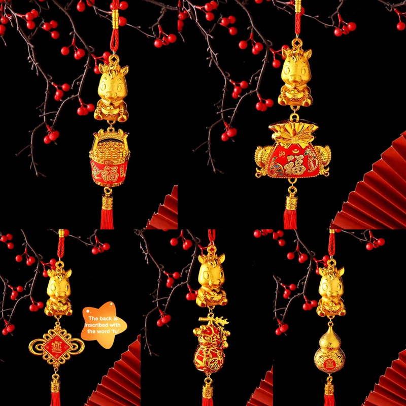 1 قطعة 2026 سنة الحصان الجدار الشنق حلية السنة الجديدة محظوظ الديكور هووسورمينغ النباتات الخضراء بوعاء قلادة صغيرة الهدايا #5