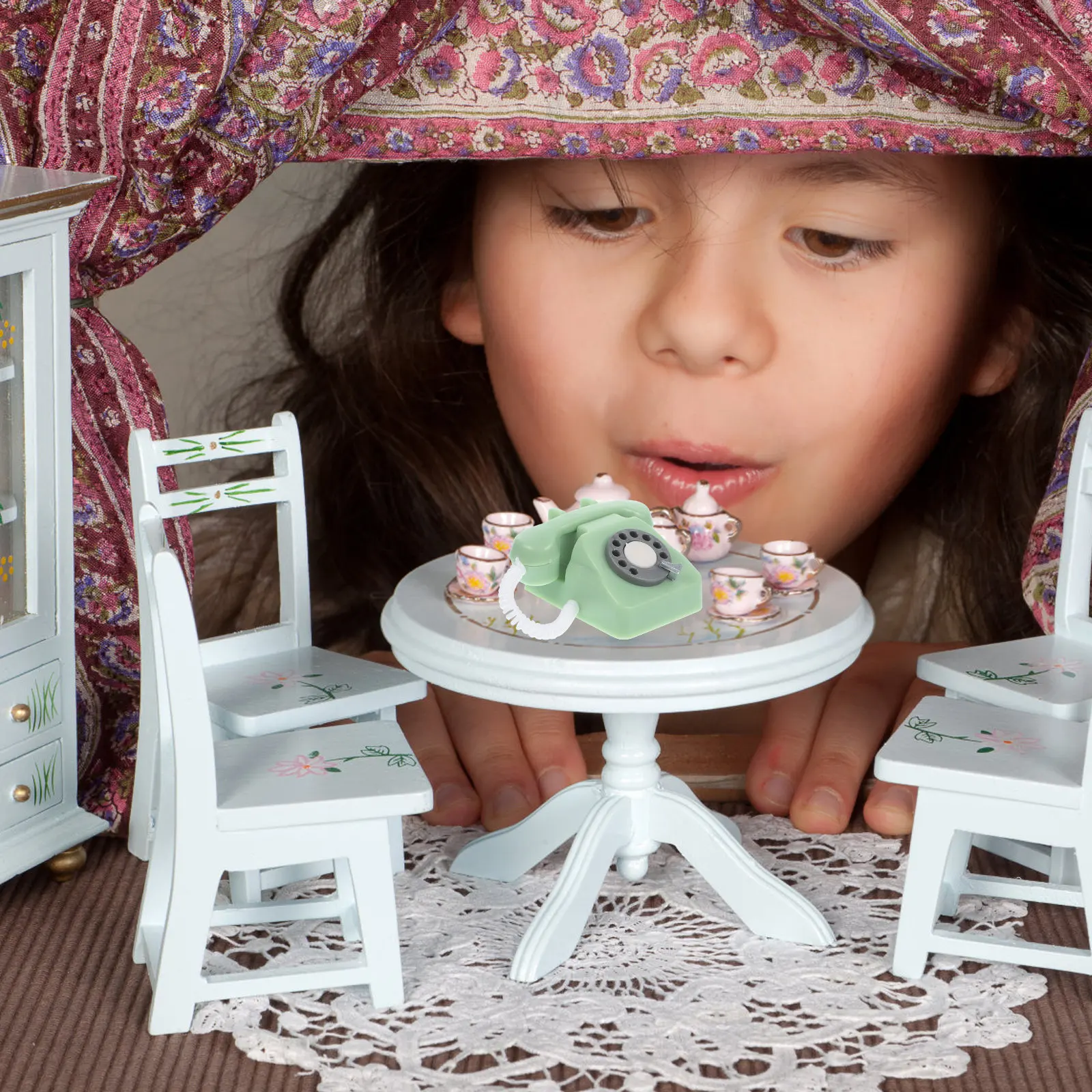 

1 Miniature Telephone Decor Vintage Desk Phone Style for Mini House Scene Creative Decoration Small Realistic Home