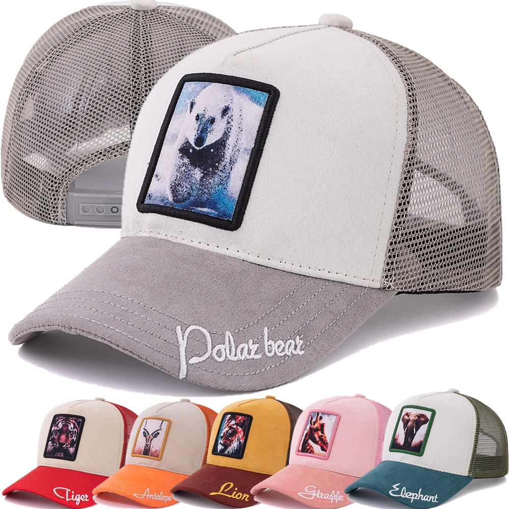 New Summer Animal Trucker Hat Polar Bear Pattern Patch Design Suede Baseball Cap Outdoor Sports Streetwear Cap For Men Women ﻿
