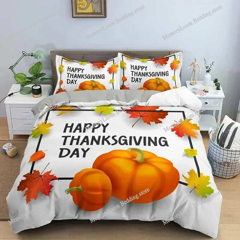 

3D Print Autumn Thanksgiving Day Pumpkin Turkey Bedding Set Duvet Cover Bed Set Quilt Cover Pillowcase Comforter King Queen Size