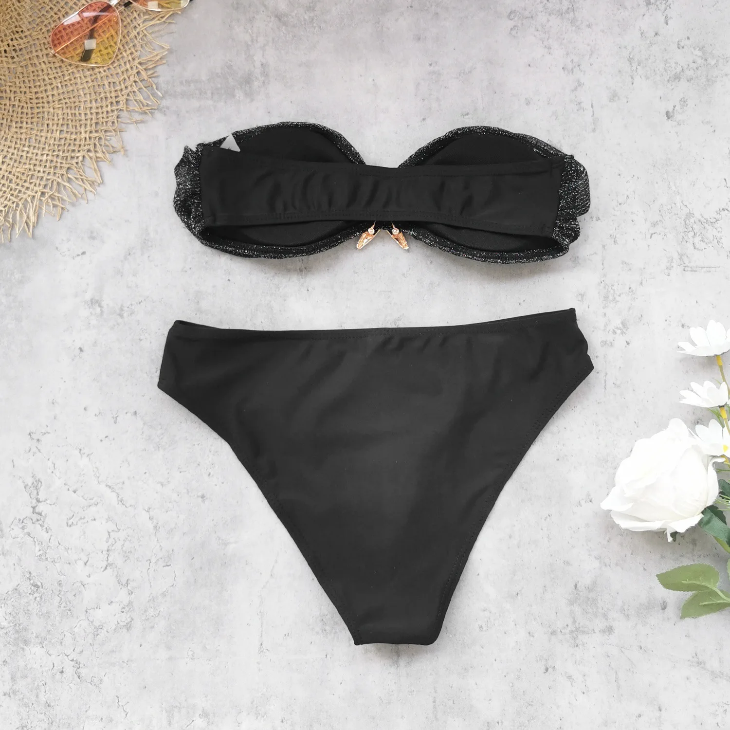 2025 Sexy Zeester Metalen Vrouwen 3 Delige Set Zomervakantie Strand Jacquard Strapless Tops + Rok Elegante Bijpassende Clubwear pak