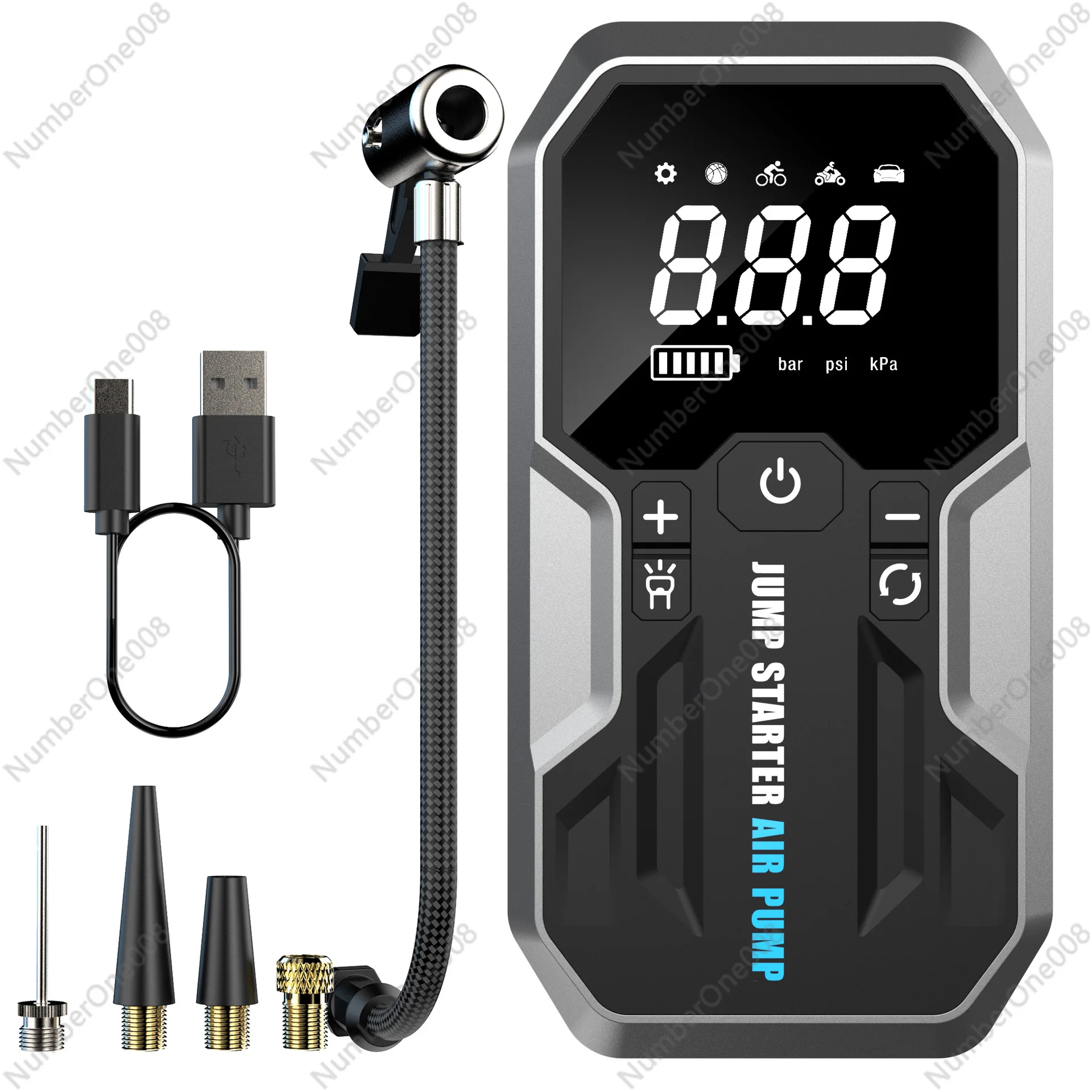 Jump Starter with Air Pump 2 in 1 Car Battery Booster Power Bank Portable Inflator for Vehicle Emergency Start