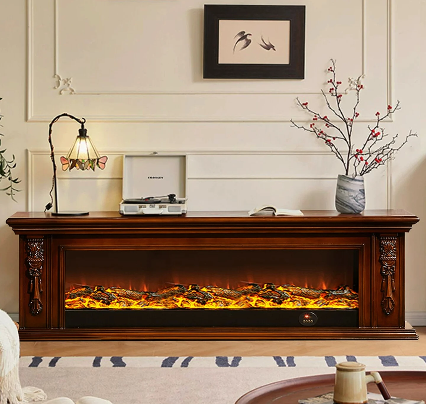 

PYJ 2m electric fireplace decorative cabinet simple simulation fire European solid wood American fireplace