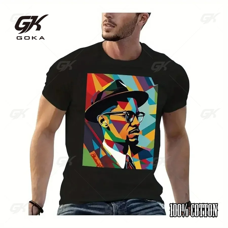 Pop Art Portrait T-Shirt, Black African American Activist Graphic Tee, Civil Rights Leader Geometric Art Casual Streetwear
