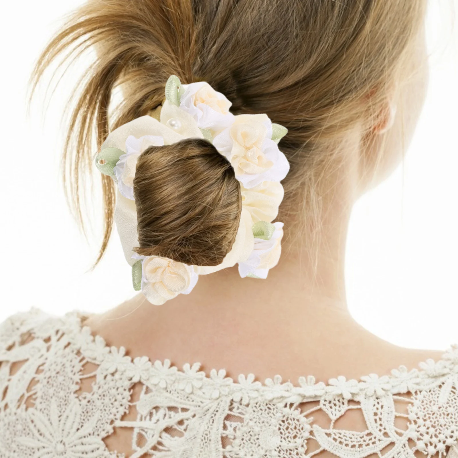 

2Pcs Floral Hair Scrunchies in Soothing Colors Stretchy Bun Makers for Women Gentle Hold Stylish Daily Wear Hair Scrunchies