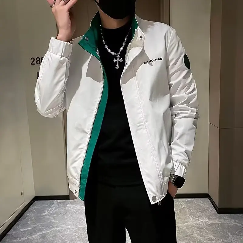 

Повседневная модная мужская куртка с воротником-стойкой на молнии, длинная ветровка, повседневная одежда с защитой от ветра, подходит для ткани из бычьей ткани