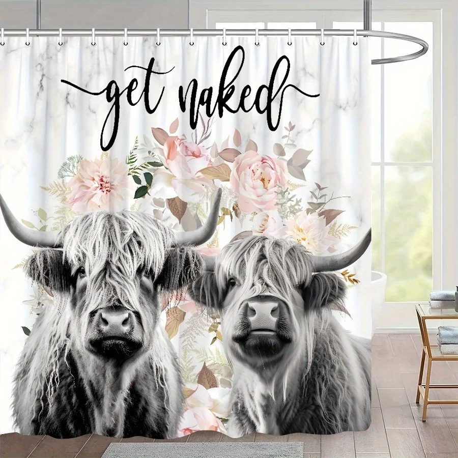 1pc Highland Cow Shower Curtain - Funny 